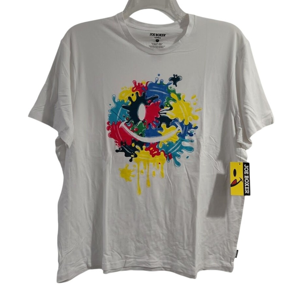 3 Joe Boxer Sleepwear White Graphic Smiley Face Splatter Print Lounge Shirt L/M
